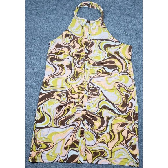 Rue21 Bodycon Dress Womens 4X Multicolor Swirl Retro Halter Button New - Picture 1 of 10